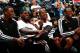 ATLANTA, GA - OCTOBER 07: Chris Bosh #1, LeBron James #6, Ray Allen #34 and Dwyane Wade #3 of the Miami Heat enjoy a laugh as they watch the game against the Atlanta Hawks at Philips Arena on October 7, 2012 in Atlanta, Georgia. NOTE TO USER: User expressly acknowledges and agrees that, by downloading and or using this photograph, User is consenting to the terms and conditions of the Getty Images License Agreement. (Photo by Kevin C. Cox/Getty Images)