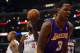 LOS ANGELES, CA - OCTOBER 24: Devin Ebanks #3 of the Los Angeles Lakers reacts after he is fouled by DeAndre Jordan #6 of the Los Angeles Clippers during the first half at Staples Center on October 24, 2012 in Los Angeles, California. NOTE TO USER: User expressly acknowledges and agrees that, by downloading and or using this photograph, User is consenting to the terms and conditions of the Getty Images License Agreement. (Photo by Harry How/Getty Images)