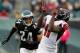 PHILADELPHIA, PA - OCTOBER 28: Wide receiver Julio Jones #11 of the Atlanta Falcons catches a pass for a second quarter touchdown in front of cornerback Nnamdi Asomugha #24 of the Philadelphia Eagles at Lincoln Financial Field on October 28, 2012 in Philadelphia, Pennsylvania. (Photo by Rob Carr/Getty Images)