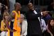 LOS ANGELES, CA - MAY 12: Kobe Bryant #24 talks with head coach Mike Brown of the Los Angeles Lakers in the second half while taking on the Denver Nuggets in Game Seven of the Western Conference Quarterfinals in the 2012 NBA Playoffs on May 12, 2012 at Staples Center in Los Angeles, California. NOTE TO USER: User expressly acknowledges and agrees that, by downloading and or using this photograph, User is consenting to the terms and conditions of the Getty Images License Agreement. (Photo by Kevork Djansezian/Getty Images)