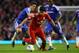 LIVERPOOL, ENGLAND - MAY 08: Oriol Romeu of Chelsea and Michael Essien of Chelsea close down Luis Suarez of Liverpool during the Barclays Premier League match between Liverpool and Chelsea at Anfield on May 8, 2012 in Liverpool, England. (Photo by Alex Livesey/Getty Images)