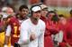 LOS ANGELES, CA - NOVEMBER 10: Head coach Lane Kiffin of the USC Trojans celebrates a USC field goal in the fourth quarter against the Arizona State Sun Devils at the Los Angeles Memorial Coliseum on November 10, 2012 in Los Angeles, California. USC won 38-17. (Photo by Stephen Dunn/Getty Images)