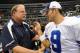 IRVING, TX - NOVEMBER 27: Head coach Mike Holmgren of the Seattle Seahawks talks with Tony Romo #9 of the Dallas Cowboys at Texas Stadium on November 27, 2008 in Irving, Texas. (Photo by Ronald Martinez/Getty Images)
