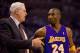 OKLAHOMA CITY - APRIL 24: Head coach Phil Jackson and Kobe Bryant #24 of the Los Angeles Lakers talk prior to playing against the Oklahoma City Thunder during Game Four of the Western Conference Quarterfinals of the 2010 NBA Playoffs on April 24, 2010 at the Ford Center in Oklahoma City, Oklahoma. NOTE TO USER: User expressly acknowledges and agrees that, by downloading and or using this photograph, User is consenting to the terms and conditions of the Getty Images License Agreement. (Photo by Dilip Vishwanat/Getty Images)
