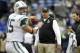 Nov 11, 2012; Seattle, WA, USA; New York Jets head coach Rex Ryan observes pre game warmups by New York Jets quarterback Tim Tebow (15) against the Seattle Seahawks at CenturyLink Field. Mandatory Credit: Joe Nicholson-US PRESSWIRE