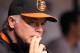 October 2, 2012; St. Petersburg, FL, USA; Baltimore Orioles manager Buck Showalter (26) reacts in the dugout against the Tampa Bay Rays at Tropicana Field. Baltimore Orioles defeated the Tampa Bay Rays 1-0. Mandatory Credit: Kim Klement-US PRESSWIRE