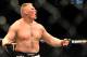 LAS VEGAS - JULY 11: Brock Lesnar reacts after knocking out Frank Mir during their heavyweight title bout during UFC 100 on July 11, 2009 in Las Vegas, Nevada. (Photo by Jon Kopaloff/Getty Images)
