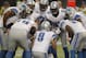MINNEAPOLIS, MN - NOVEMBER 11: Matthew Stafford #9 of the Detroit Lions huddles with his team against the Minnesota Vikings on November 11, 2012 at Mall of America Field at the Hubert H. Humphrey Metrodome in Minneapolis, Minnesota. (Photo by Andy Clayton KIng/Getty Images)