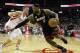 Nov 12, 2012; Houston, TX, USA; Miami Heat small forward LeBron James (6) drives to the basket against the Houston Rockets in the second quarter at the Toyota Center. Mandatory Credit: Brett Davis-US PRESSWIRE