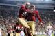 TALLAHASSEE, FL - OCTOBER 13: James Wilder Jr. #32 and E.J. Emanuel #3 of the Florida State Seminoles celebrate a touchdown scored against the Boston College Eagles during a game at Doak Campbell Stadium on October 13, 2012 in Tallahassee, Florida. (Photo by Stacy Revere/Getty Images)
