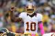 PITTSBURGH, PA - OCTOBER 28: Robert Griffin III #10 of the Washington Redskins calls a play during the game against the Pittsburgh Steelers on October 28, 2012 at Heinz Field in Pittsburgh, Pennsylvania. (Photo by Joe Sargent/Getty Images)