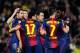 BARCELONA, SPAIN - NOVEMBER 17: Lionel Messi of FC Barcelona (2ndL) celebrates with his teammates after scoring his team's third goal during the La Liga match between FC Barcelona and Real Zaragoza at Camp Nou on November 17, 2012 in Barcelona, Spain. FC Barcelona won 3-1. (Photo by David Ramos/Getty Images)