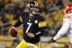 PITTSBURGH, PA - NOVEMBER 12: Ben Roethlisberger #7 of the Pittsburgh Steelers rolls out to pass against the Kansas City Chiefs during the game on November 12, 2012 at Heinz Field in Pittsburgh, Pennsylvania. (Photo by Justin K. Aller/Getty Images)