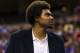 Nov 16, 2012; Philadelphia, PA, USA; Philadelphia 76ers center Andrew Bynum (33) during the third quarter against the Utah Jazz at the Wachovia Center. The Sixers defeated the Jazz 99-93. Mandatory Credit: Howard Smith-US PRESSWIRE