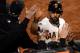 SAN FRANCISCO, CA - OCTOBER 25: Angel Pagan #16 of the San Francisco Giants celebrates as he returns to the dugout after he scored in the eighth inning against the Detroit Tigers during Game Two of the Major League Baseball World Series at AT&T Park on October 25, 2012 in San Francisco, California. (Photo by Thearon W. Henderson/Getty Images)