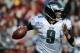 LANDOVER, MD - NOVEMBER 18: Quarterback Nick Foles #9 of the Philadelphia Eagles looks to pass against the Washington Redskins at FedEx Field on November 18, 2012 in Landover, Maryland. The Washington Redskins won, 31-6. (Photo by Patrick Smith/Getty Images)