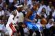 MIAMI, FL - JUNE 21: Kevin Durant #35 of the Oklahoma City Thunder moves the ball in the post in the first quarter against LeBron James #6 of the Miami Heat in Game Five of the 2012 NBA Finals on June 21, 2012 at American Airlines Arena in Miami, Florida. NOTE TO USER: User expressly acknowledges and agrees that, by downloading and or using this photograph, User is consenting to the terms and conditions of the Getty Images License Agreement. (Photo by Ronald Martinez/Getty Images)