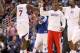 LOS ANGELES, CA - NOVEMBER 14: Chris Paul #3 of the Los Angeles Clippers greets Lamar Odom #7 as he comes off the court during a time out against the Miami Heat at Staples Center on November 14, 2012 in Los Angeles, California. The Clippers won 107-100. NOTE TO USER: User expressly acknowledges and agrees that, by downloading and or using this photograph, User is consenting to the terms and conditions of the Getty Images License Agreement. (Photo by Stephen Dunn/Getty Images)