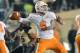 Nov 17, 2012; Nashville, TN, USA; Tennessee Volunteers quarterback Tyler Bray (8) passes against the Vanderbilt Commodores during the second half at Vanderbilt Stadium. The Commodores beat the Volunteers 41-18. Mandatory credit: Don McPeak-US Presswire