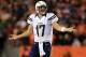 DENVER, CO - NOVEMBER 18: Quarterback Philip Rivers #17 of the San Diego Chargers reacts after a play against the Denver Broncos at Sports Authority Field at Mile High on November 18, 2012 in Denver, Colorado. The Broncos defeated the Chargers 30-23. (Photo by Doug Pensinger/Getty Images)