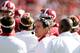 TUSCALOOSA, AL - NOVEMBER 17: Head coach Nick Saban of the Alabama Crimson Tide looks on during a defensive huddle against the Western Carolina Catamounts at Bryant-Denny Stadium on November 17, 2012 in Tuscaloosa, Alabama. (Photo by Kevin C. Cox/Getty Images)