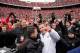 COLUMBUS, OH - NOVEMBER 24: Head coach Urban Meyer of the Ohio State Buckeyes celebrates the Buckeyes' 26-21 win over the Michigan Wolverines at Ohio Stadium on November 24, 2012 in Columbus, Ohio. (Photo by Jamie Sabau/Getty Images)