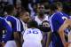 November 21, 2012; Oakland, CA, USA; Golden State Warriors head coach Mark Jackson instructs his team in a huddle against the Brooklyn Nets during the second quarter at ORACLE Arena. Mandatory Credit: Kyle Terada-US PRESSWIRE