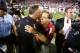ATHENS, GA - SEPTEMBER 27: Head coach Nick Saban of the Alabama Crimson Tide is congratulated by head coach Mark Richt of the Georgia Bulldogs at Sanford Stadium on September 27, 2008 in Athens, Georgia. Alabama defeated Georgia 41-30. (Photo by Doug Benc/Getty Images)