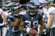 Dec 1, 2011; Seattle, WA, USA; Seattle Seahawks cornerback Brandon Browner (39) celebrates with teammate Richard Sherman (25) after Browner intercepted a pass against the Philadelphia Eagles at CenturyLink Field. The Seahawks defeated the Eagles 31-14. Mandatory Credit: Kirby Lee/Image of Sport-US PRESSWIRE