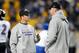 PITTSBURGH, PA - NOVEMBER 18 : Head Coach John Harbaugh of the Baltimore Ravens talks with Ben Roethlisberger #7 of the Pittsburgh Steelers during warmups on November 18, 2012 at Heinz Field in Pittsburgh, Pennsylvania. (Photo by Joe Sargent/Getty Images)