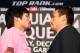 BEVERLY HILLS, CA - SEPTEMBER 17: (L-R) Manny Pacquiao and Juan Manuel Marquez stand face-to-face onstage in front of the media cameras during the Manny Pacquiao v Juan Manuel Marquez - Press Conference at Beverly Hills Hotel on September 17, 2012 in Beverly Hills, California. (Photo by Victor Decolongon/Getty Images)