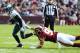 Nov 18, 2012; Landover, MD, USA; Philadelphia Eagles wide receiver DeSean Jackson (10) is breaks the tackle of Washington Redskins linebacker Ryan Kerrigan (91) during the first half at FedEX Field. Mandatory Credit: Brad Mills-US PRESSWIRE