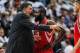 Nov 2, 2012; Atlanta, GA, USA; Houston Rockets head coach Kevin McHale talks to shooting guard James Harden (13) and teammates during a time out in the first half against the Atlanta Hawks at Philips Arena. Mandatory Credit: Daniel Shirey-US PRESSWIRE