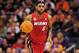 Nov. 17, 2012; Phoenix, AZ, USA; Miami Heat forward LeBron James (6) dribbles the ball during the game against the Phoenix Suns at US Airways Center. The Heat defeated the Suns 97-88. Mandatory Credit: Jennifer Stewart-US PRESSWIRE