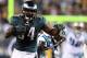 PHILADELPHIA, PA - NOVEMBER 26: Bryce Brown #34 of the Philadelphia Eagles carries the ball in for a touchdown as Sherrod Martin #23 of the Carolina Panthers defends on November 26, 2012 at Lincoln Financial Field in Philadelphia, Pennsylvania. (Photo by Elsa/Getty Images)