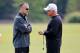 FLOWERY BRANCH, GA - MAY 12: Defensive coordinator Mike Nolan talks to head coach Mike Smith of the Atlanta Falcons during the rookie minicamp at the Atlanta Falcons Training Facility on May 12, 2012 in Flowery Branch, Georgia. (Photo by Daniel Shirey/Getty Images)