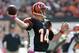 CLEVELAND, OH - OCTOBER 14: Starting quarterback Andy Dalton #14 of the Cincinnati Bengals passes during the first quarter against the Cleveland Browns at Cleveland Browns Stadium on October 14, 2012 in Cleveland, Ohio. (Photo by Jason Miller/Getty Images)