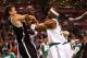 BOSTON, MA - NOVEMBER 28: Rajon Rondo #9 of the Boston Celtics drives to the basket in front of Joe Johnson #7 of the Brooklyn Nets during the game on November 28, 2012 at TD Garden in Boston, Massachusetts. NOTE TO USER: User expressly acknowledges and agrees that, by downloading and or using this photograph, User is consenting to the terms and conditions of the Getty Images License Agreement. (Photo by Jared Wickerham/Getty Images)