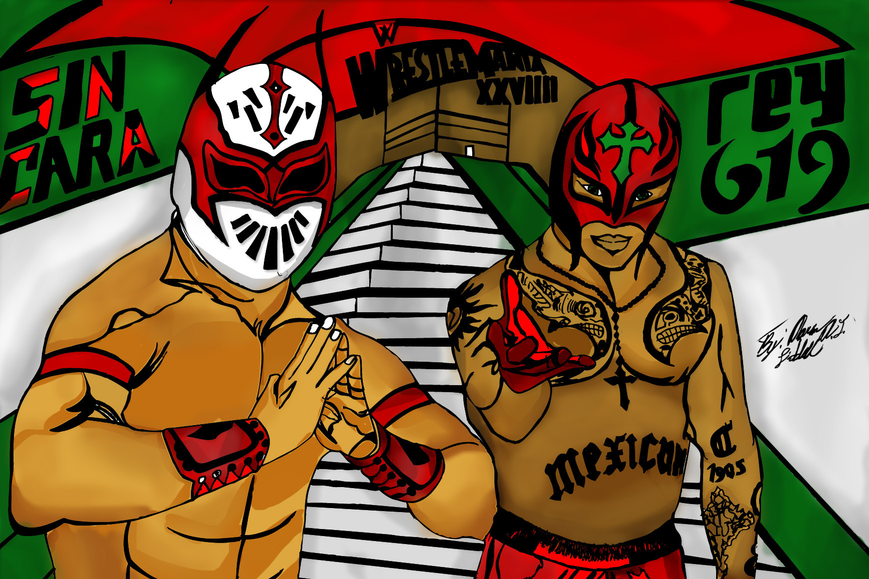drawing of rey mysterio