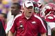 BATON ROUGE, LA - NOVEMBER 25: Head Coach Bobby Petrino of the Arkansas Razorbacks yells at a official during a game against the LSU Tigers at Tiger Stadium on November 25, 2011 in Baton Rouge, Louisiana. The Tigers defeated the Razorbacks 41 to 17. (Photo by Wesley Hitt/Getty Images)
