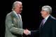 SAN ANTONIO - OCTOBER 30: Head coach Gregg Popovich of the San Antonio Spurs shakes hands with NBA Commisioner David Stern while receiving his 2007 NBA Championship ring before a game with the Portland Trail Blazers on October 30, 2007 at AT&T Center in San Antonio, Texas. NOTE TO USER: User expressly acknowledges and agrees that, by downloading and/or using this Photograph, user is consenting to the terms and conditions of the Getty Images License Agreement. (Photo by Ronald Martinez/Getty Images)