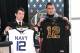 Bo Snelson and Trent Steelman display their Army-Navy game jerseys (K.Kraetzer)