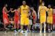 LOS ANGELES, CA - APRIL 06: Kobe Bryant #24 of the Los Angeles Lakers, Pau Gasol #16 and Metta World Peace #15 leave the court after losing to the Houston Rockets 112-107 at Staples Center on April 6, 2012 in Los Angeles, California. NOTE TO USER: User expressly acknowledges and agrees that, by downloading and or using this photograph, User is consenting to the terms and conditions of the Getty Images License Agreement. (Photo by Harry How/Getty Images)