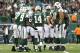 Dec. 2, 2012; East Rutherford, NJ, USA; New York Jets quarterback Greg McElroy (14) in the huddle against the Arizona Cardinals during the second half at MetLife Stadium. Jets won 7-6. Mandatory Credit: Debby Wong-USA TODAY Sports