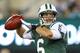 EAST RUTHERFORD, NJ - NOVEMBER 22: Quarterback Mark Sanchez #6 of the New York Jets makes a pass during warm ups before the start of their game against the New England Patriots at MetLife Stadium on November 22, 2012 in East Rutherford, New Jersey. (Photo by Rich Schultz /Getty Images)