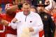 INDIANAPOLIS, IN - DECEMBER 01: Head coach Bret Bielema smiles on the sideline after being doused with Gatorade during the Big 10 Conference Championship Game at Lucas Oil Stadium on December 1, 2012 in Indianapolis, Indiana. Wisconsin won the game 70-31. (Photo by Gregory Shamus/Getty Images)
