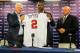 Nov 29, 2012; Atlanta, GA, USA; Atlanta Braves president John Schuerholz and manager Fredi Gonzalez announce the signing of outfielder B.J. Upton during a press conference at Turner Field. Mandatory Credit: Daniel Shirey-USA TODAY Sports