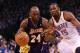 OKLAHOMA CITY, OK - MAY 21: Kobe Bryant #24 of the Los Angeles Lakers dribbles the ball against Kevin Durant of the Oklahoma City Thunder during Game Five of the Western Conference Semifinals of the 2012 NBA Playoffs at Chesapeake Energy Arena on May 21, 2012 in Oklahoma City, Oklahoma. NOTE TO USER: User expressly acknowledges and agrees that, by downloading and or using this photograph, User is consenting to the terms and conditions of the Getty Images License Agreement. (Photo by Ronald Martinez/Getty Images)