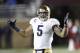 Nov 10, 2012; Boston, MA, USA; Notre Dame Fighting Irish linebacker Manti Te'o (5) reacts during the second half of a game against the Boston College Eagles at Alumni Stadium. Mandatory Credit: Mark L. Baer-USA TODAY Sports