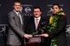 NEW YORK, NY - DECEMBER 08: (L-R) Heisman finalists quarterback Collin Klein of the Kansas State Wildcats, quarterback Johnny Manziel of the Texas A&M University Aggies and linebacker Manti Te'o of the University of Notre Dame Fighting Irish pose with the Heisman Memorial Trophy Award after a press conference prior to the 78th Heisman Trophy Presentation at the Marriott Marquis on December 8, 2012 in New York City. (Photo by Mike Stobe/Getty Images)